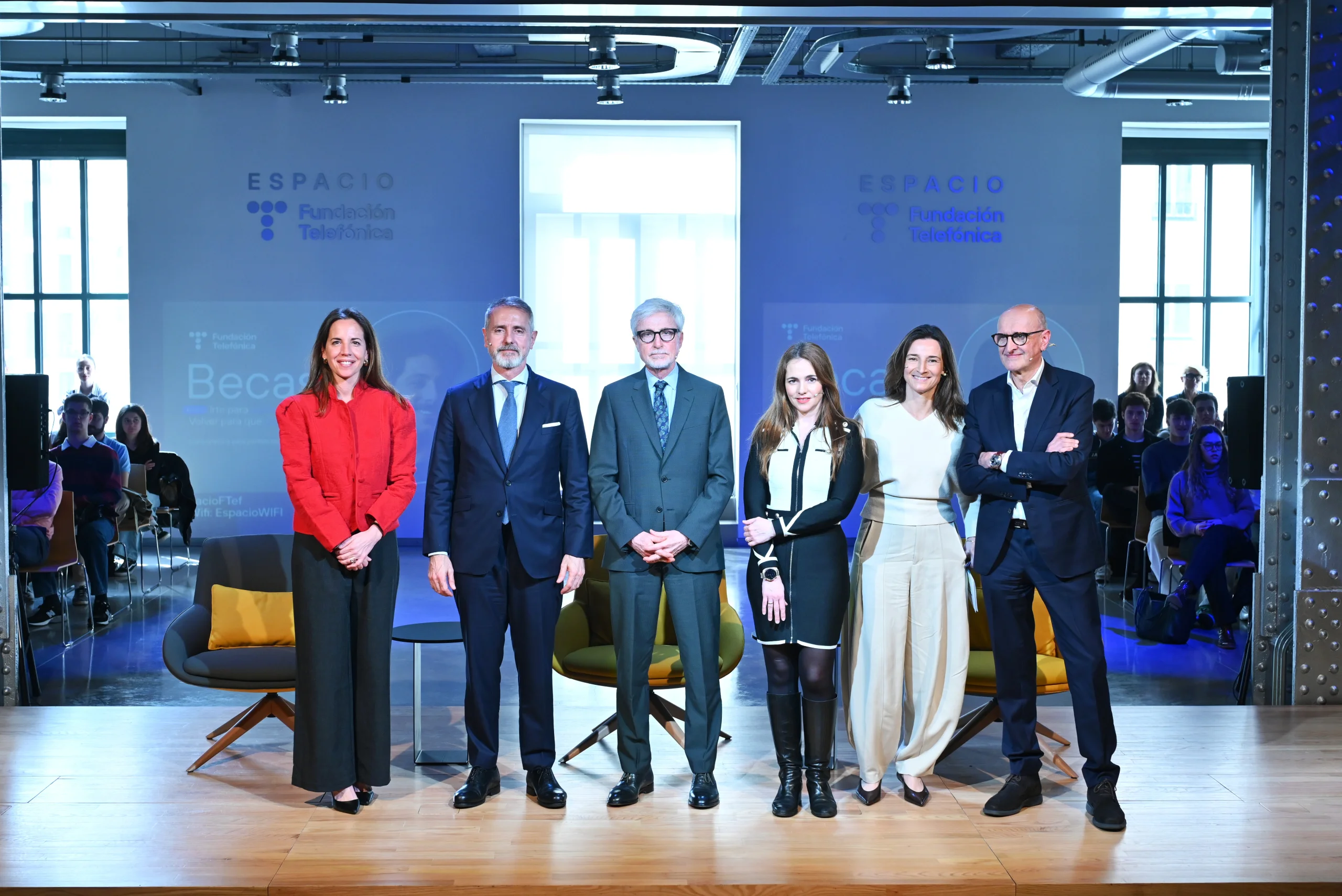 Presentation of Fundación Telefónica’s scholarship program with Marc Murtra, Enrique Goñi, Luisa Alli, Isabel Salazar, Xavier Marcet, and Alicia Asín.
